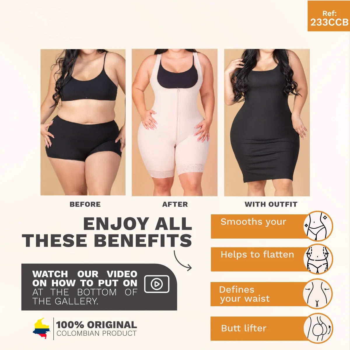 MID-THIGH BODY SHAPER FAJA W/ INNER BUTT LIFTER AND WAIST SHAPER