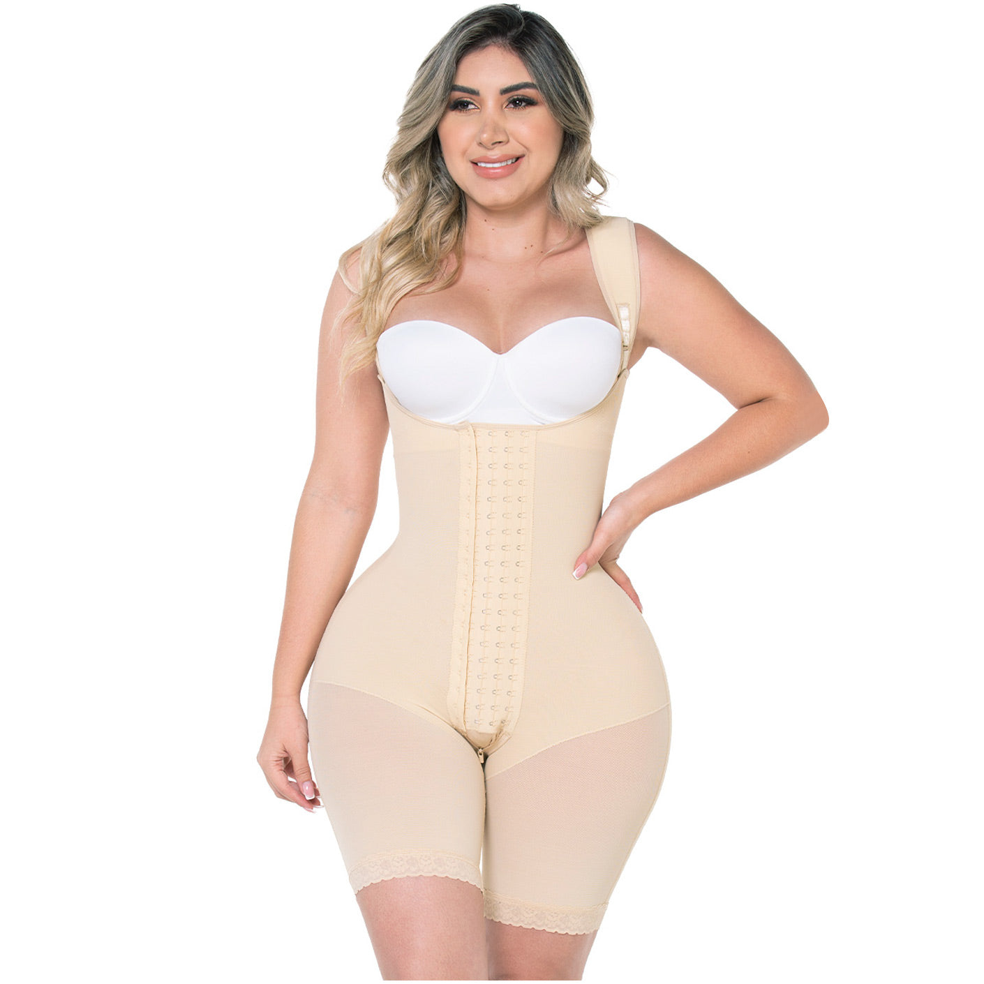 MOLDEADORA CORPORAL POST CIRUGÍA DE MUSLO MEDIO PARA CUERPOS CON FORMA DE GUITARRA Y RELOJ DE ARENA