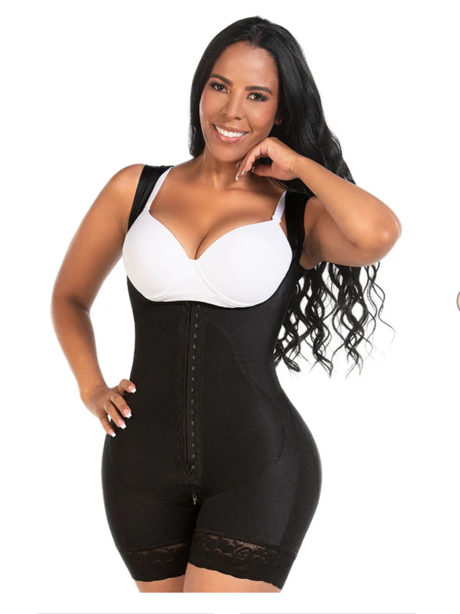 FAJAS OPEN BUST POST-SURGERY FAJA FOR WOMEN MID-THIGH SHAPER WITH WIDE ADJUSTABLE STRAPS