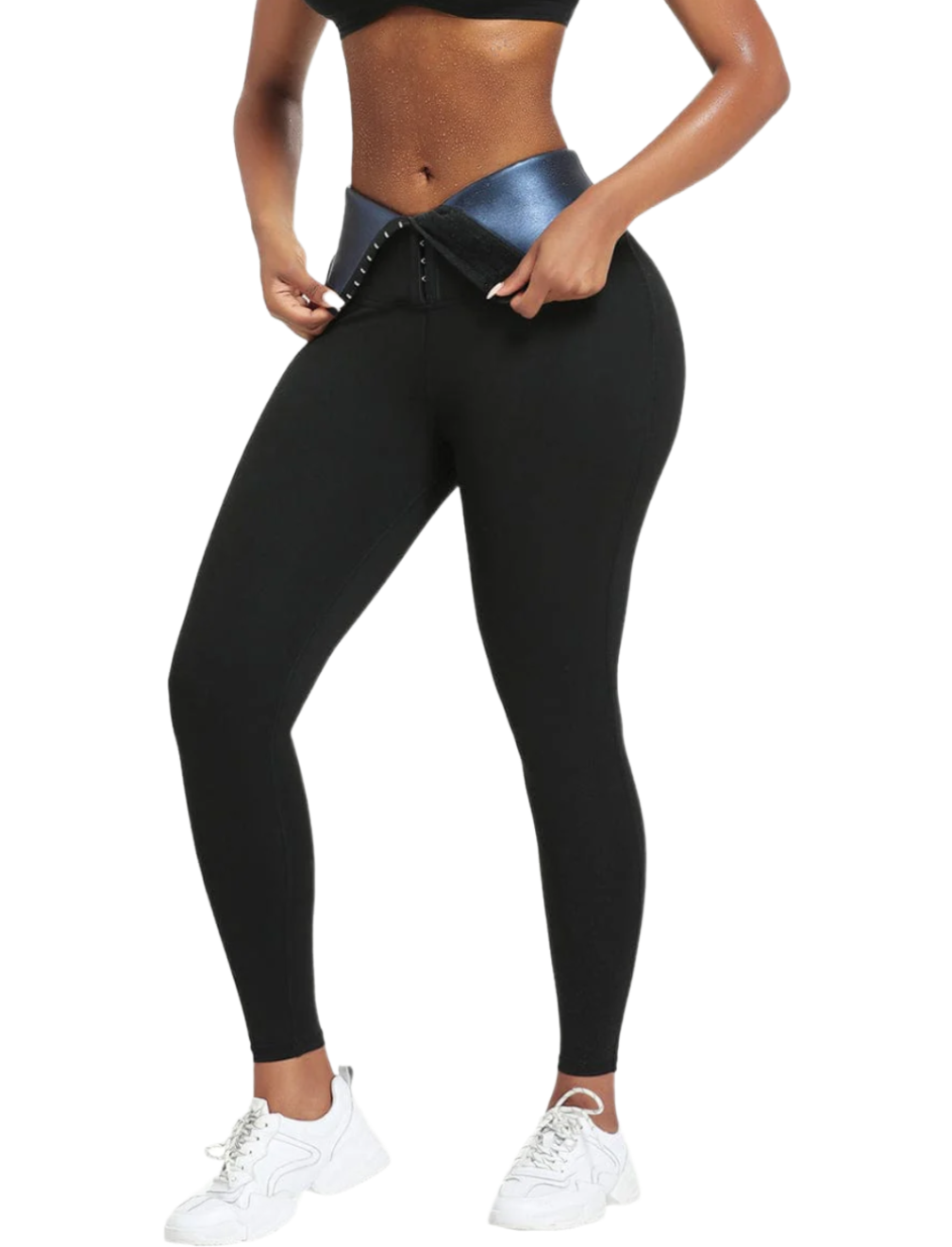 DARK BLUE NEOPRENE BUTT-LIFTING LEGGINGS WITH WIDE WAISTBAND