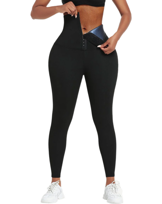 DARK BLUE NEOPRENE BUTT-LIFTING LEGGINGS WITH WIDE WAISTBAND