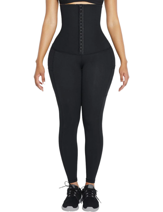 BLACK HIGH - WAIST SHAPING LEGGINS WHIT 3 HOOKS / POCKETS