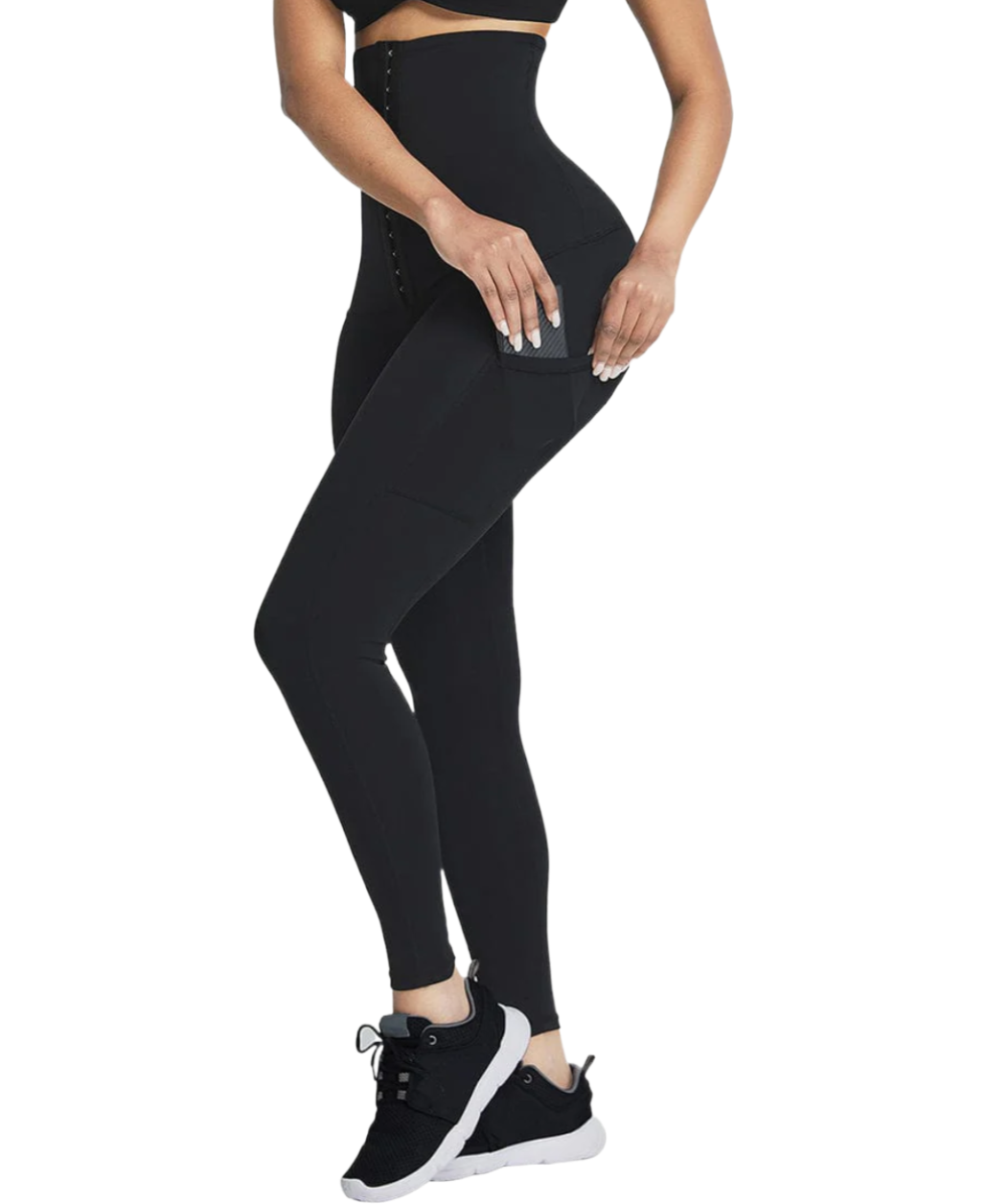 BLACK HIGH - WAIST SHAPING LEGGINS WHIT 3 HOOKS / POCKETS