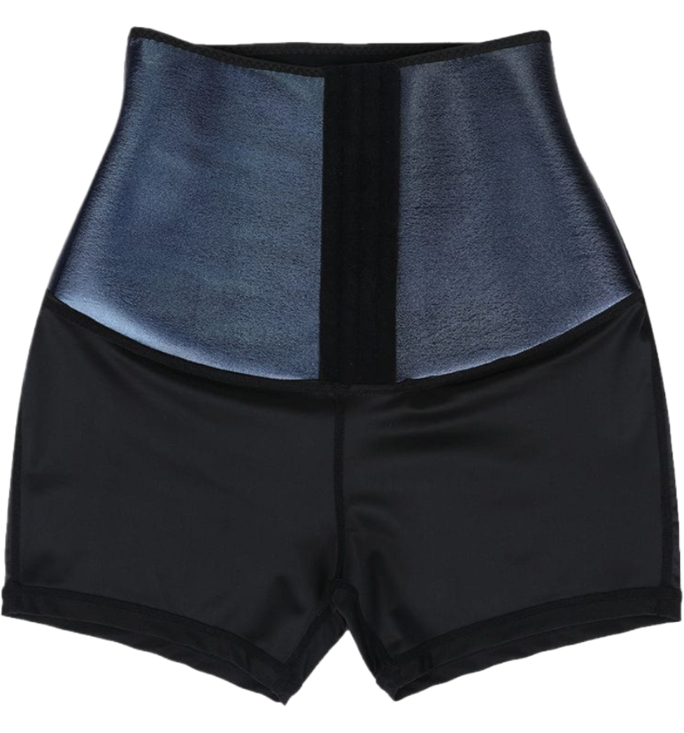 BLUE NEOPRENE CELLULITE-REDUCING SHORTS WITH HOOK-AND-EYE CLOSURE