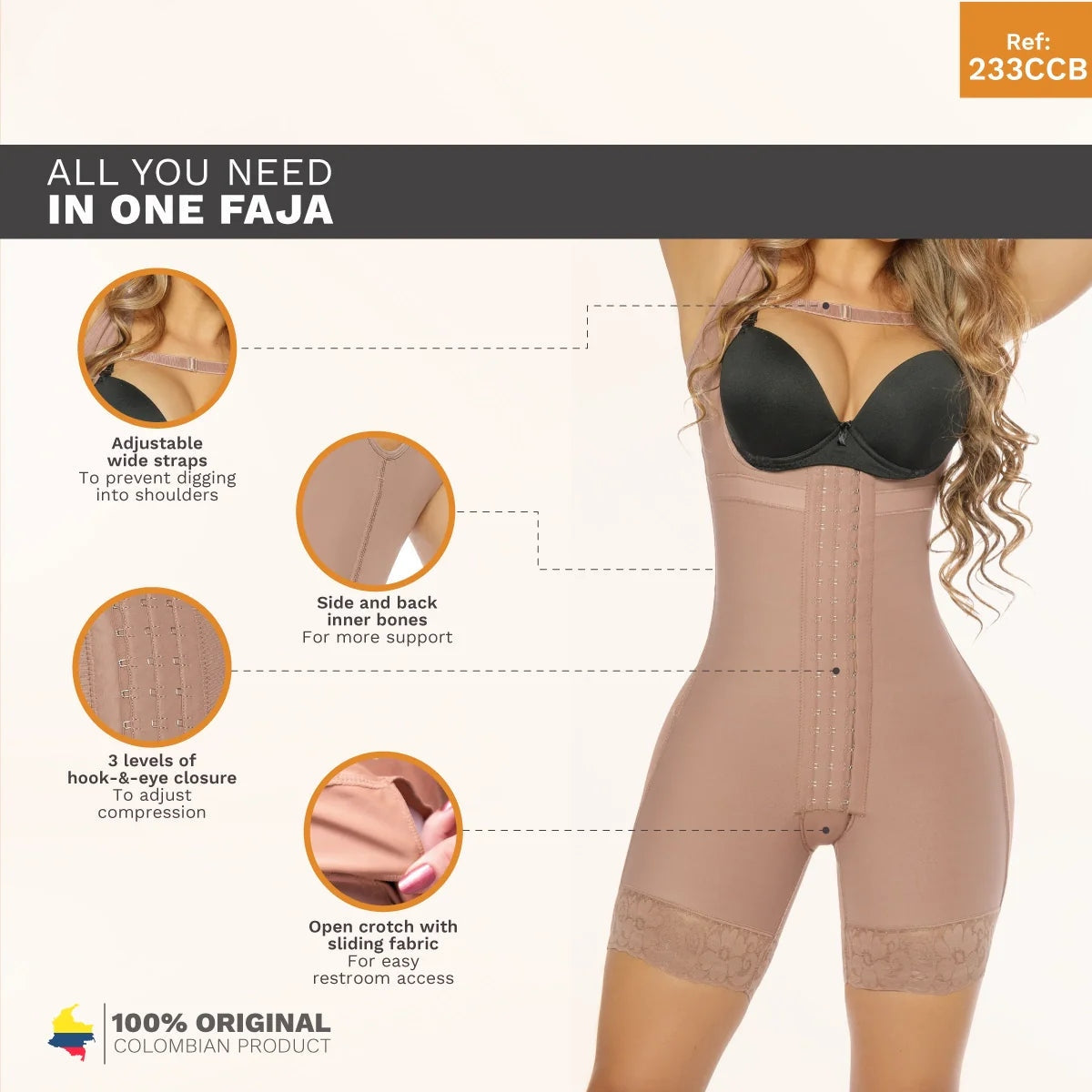 MID-THIGH BODY SHAPER FAJA W/ INNER BUTT LIFTER AND WAIST SHAPER