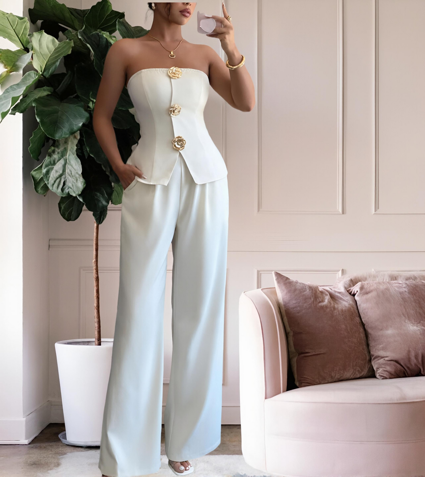 YANARA -SET  TOP AND  WIDE LEG PANTS