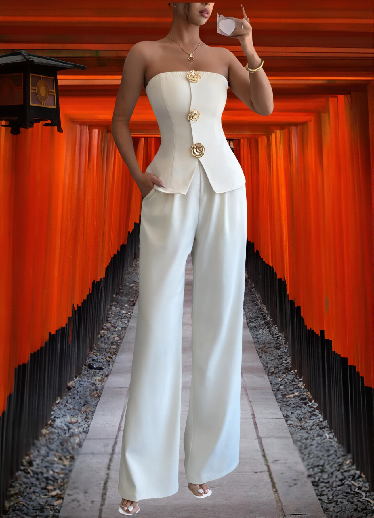 YANARA -SET  TOP AND  WIDE LEG PANTS