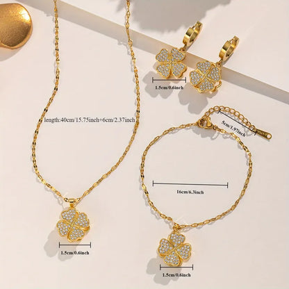 Rosy - Four Leaf Clover - Set, Necklace, Earring & Bracelet